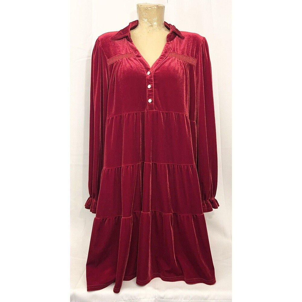 Umgee Red Dress Size XL X Large Long Sleeve A Line Soft Christmas Holiday